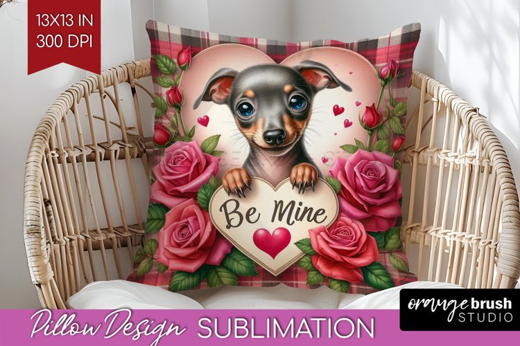Valentine Dog Pillow Sublimation - Valentines Day Pillow PNG