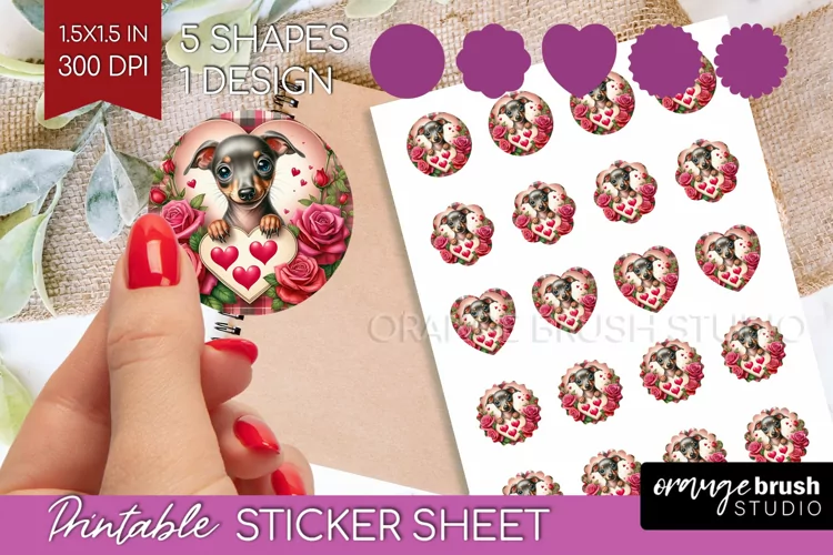 Valentine Dog Round Sticker - Valentines Day Printable Sheet