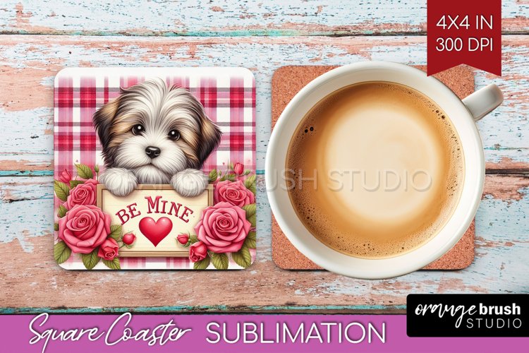 Valentine Dog Square Coaster - Valentines Day Coaster PNG