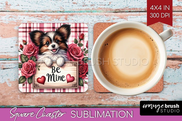 Valentine Dog Square Coaster - Valentines Day Coaster PNG