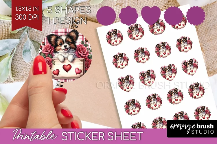 Valentine Dog Round Sticker - Valentines Day Printable Sheet
