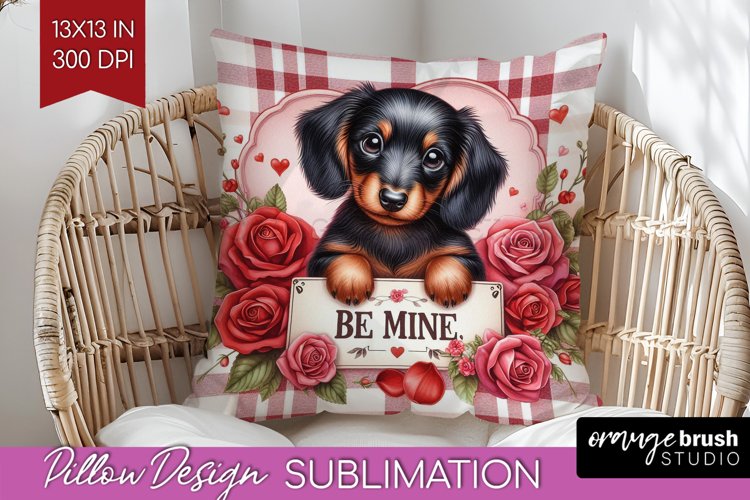 Valentine Dog Pillow Sublimation - Valentines Day Pillow PNG