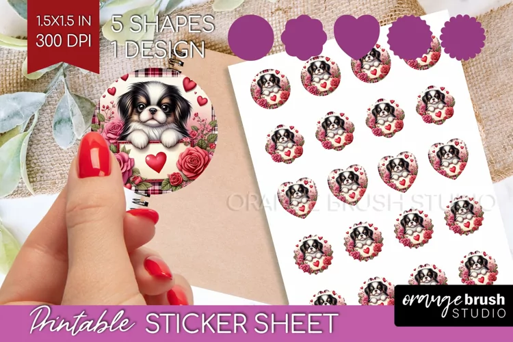 Valentine Dog Round Sticker - Valentines Day Printable Sheet