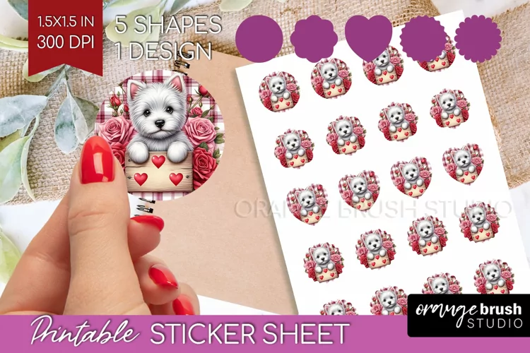 Valentine Dog Round Sticker - Valentines Day Printable Sheet