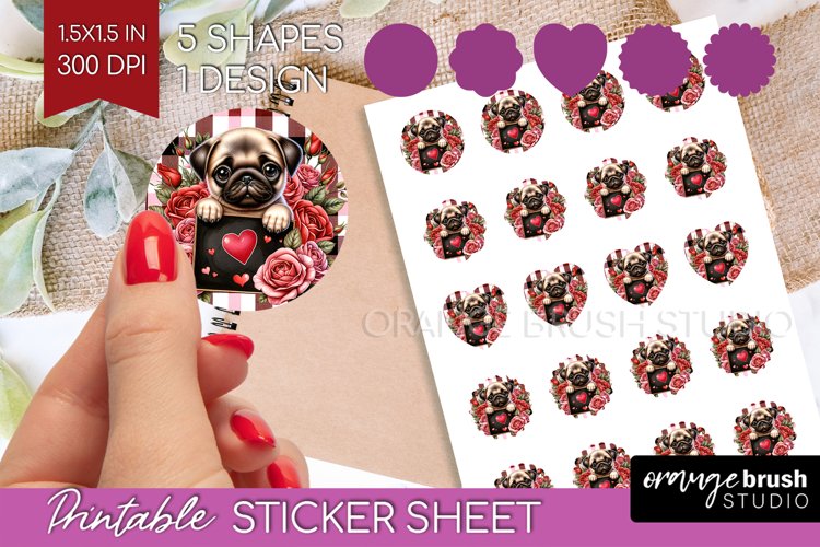 Valentine Dog Round Sticker - Valentines Day Printable Sheet example image 1