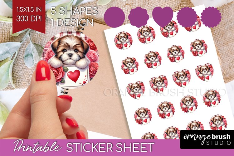 Valentine Dog Round Sticker - Valentines Day Printable Sheet example image 1