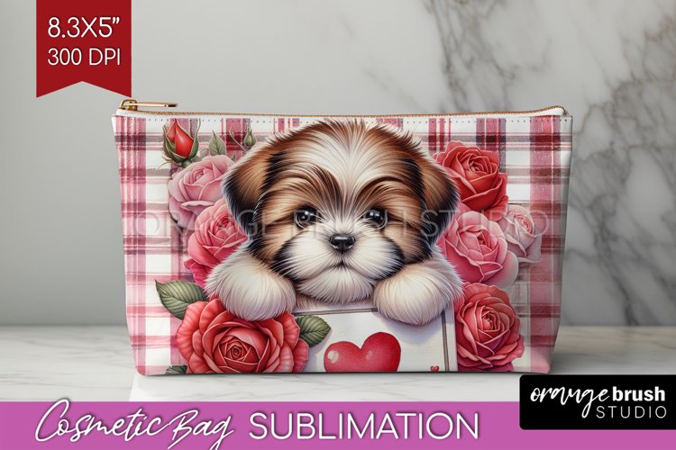 Valentine Dog Cosmetic Bag - Valentines Day Makeup Bag PNG