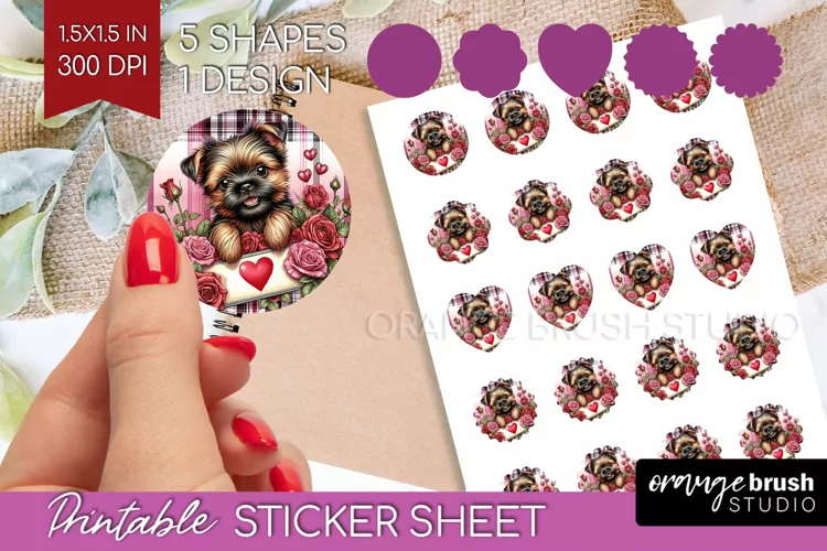 Valentine Dog Round Sticker - Valentines Day Printable Sheet