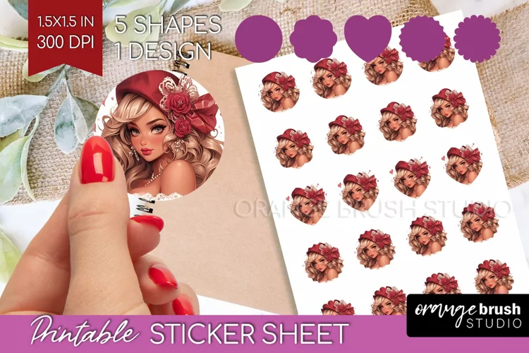 Valentine Girl Round Sticker - Valentines Day Printable