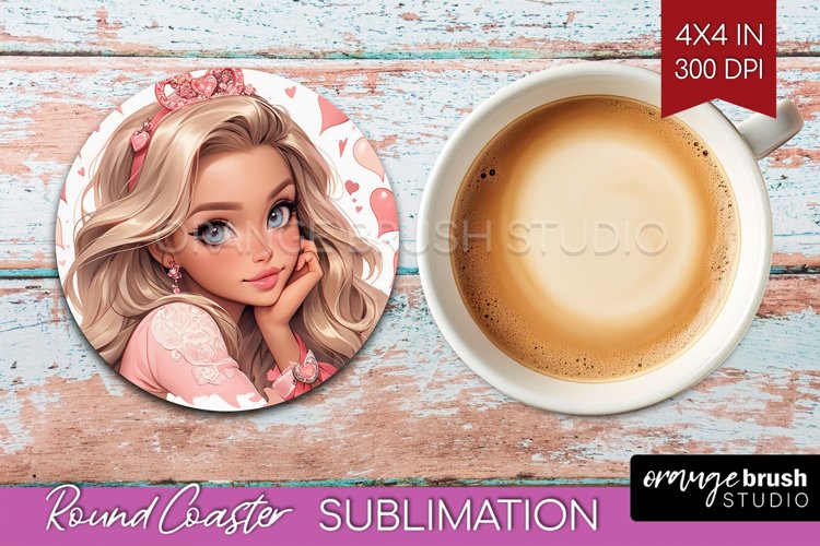 Valentine Girl Round Coaster - Valentines Day Coaster PNG