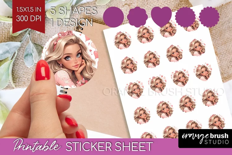 Valentine Girl Round Sticker - Valentines Day Printable