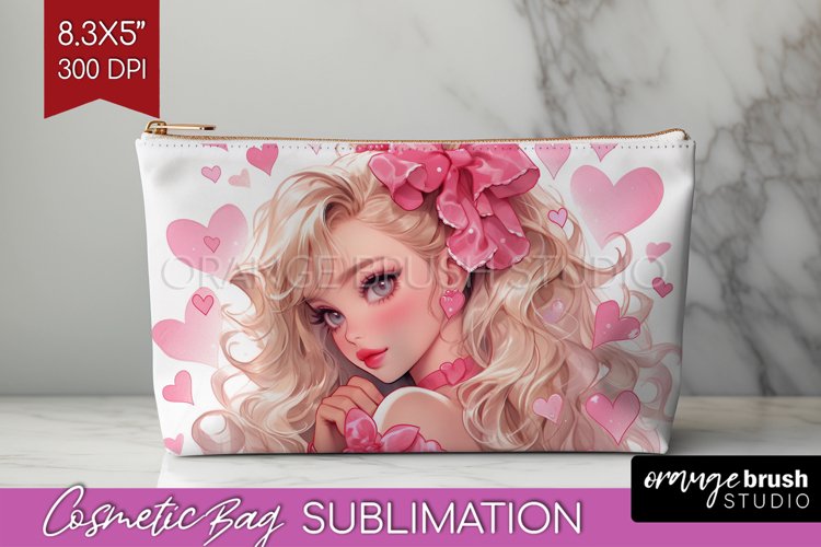 Valentine Girl Cosmetic Bag - Valentines Day Makeup Bag PNG