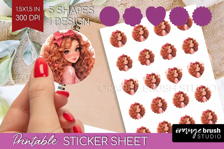 Valentine Girl Round Sticker - Valentines Day Printable