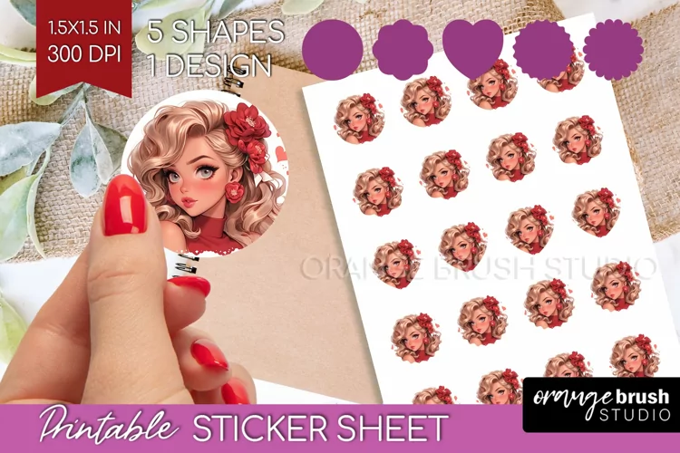 Valentine Girl Round Sticker - Valentines Day Printable