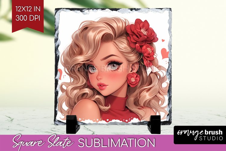 Valentine Girl Slate PNG - Valentines Day Square Slate