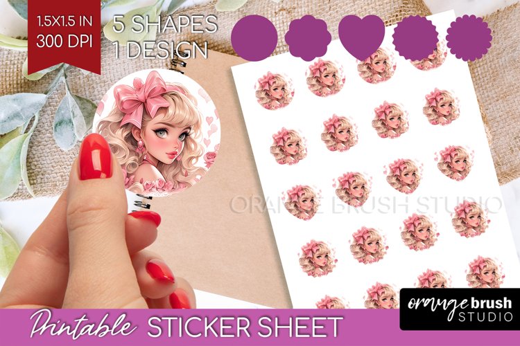 Valentine Girl Round Sticker - Valentines Day Printable example image 1