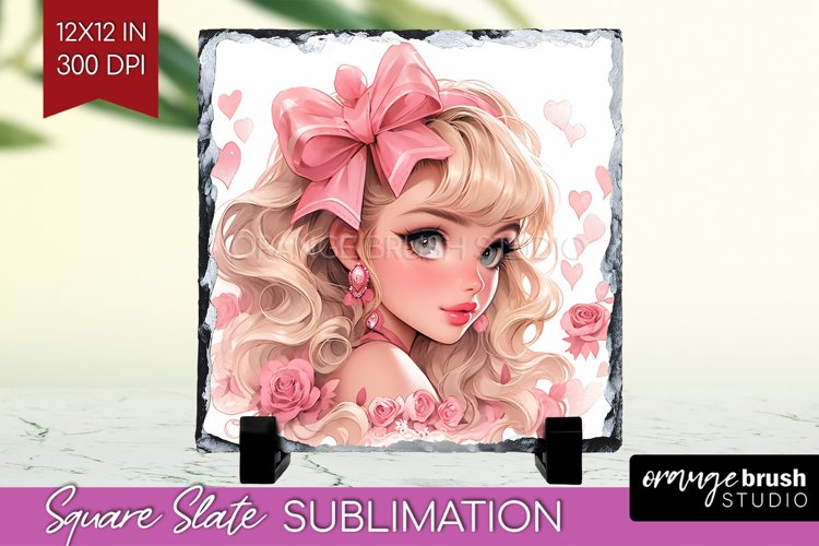 Valentine Girl Slate PNG - Valentines Day Square Slate