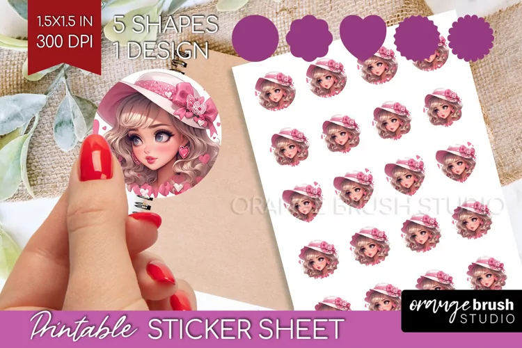 Valentine Girl Round Sticker - Valentines Day Printable