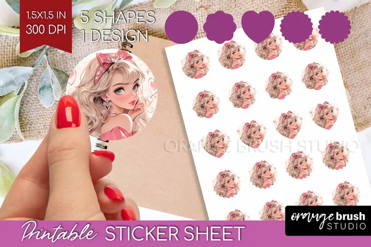 Valentine Girl Round Sticker - Valentines Day Printable