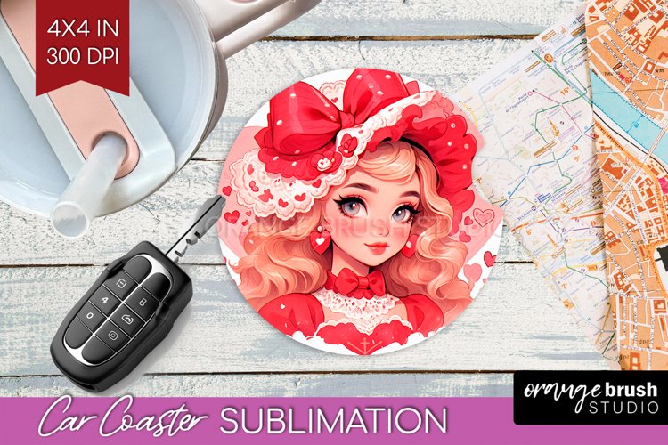 Valentine Girl Car Coaster - Valentines Day Coaster PNG