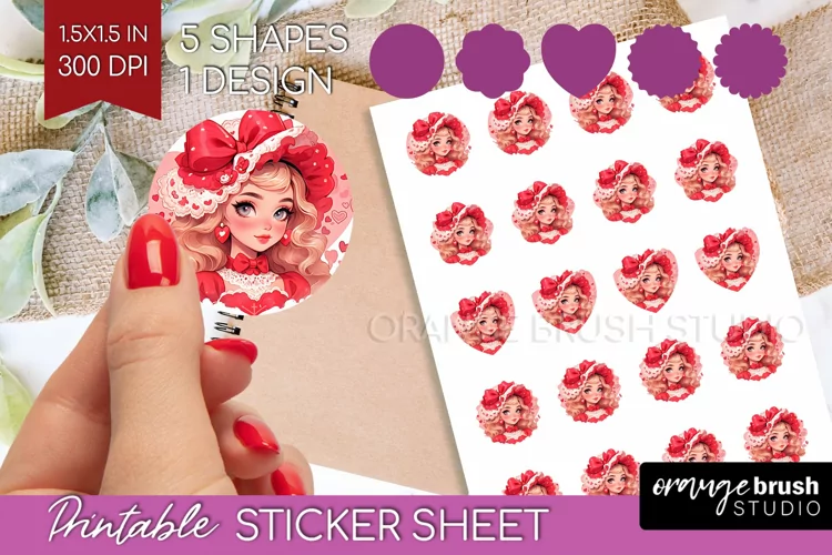Valentine Girl Round Sticker - Valentines Day Printable