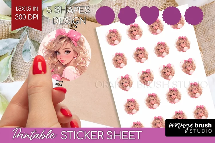 Valentine Girl Round Sticker - Valentines Day Printable