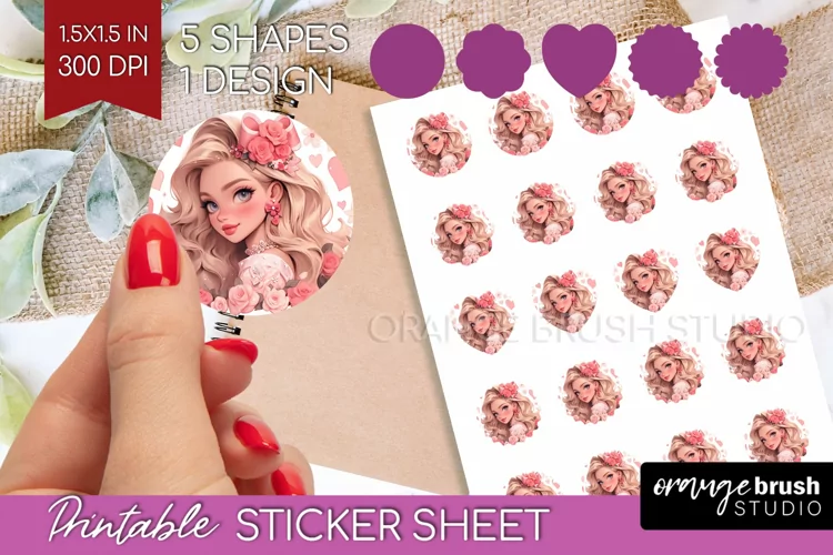Valentine Girl Round Sticker - Valentines Day Printable