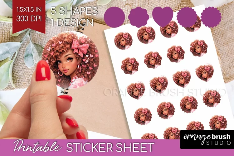 Valentine Girl Round Sticker - Valentines Day Printable