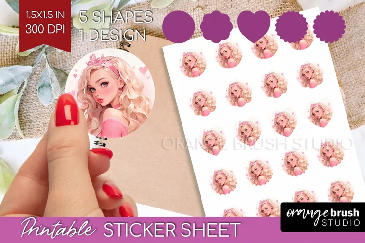 Valentine Girl Round Sticker - Valentines Day Printable