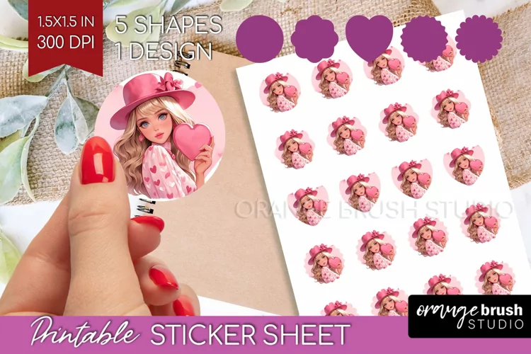 Valentine Girl Round Sticker - Valentines Day Printable