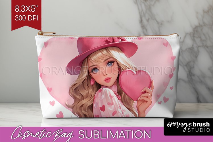 Valentine Girl Cosmetic Bag - Valentines Day Makeup Bag PNG
