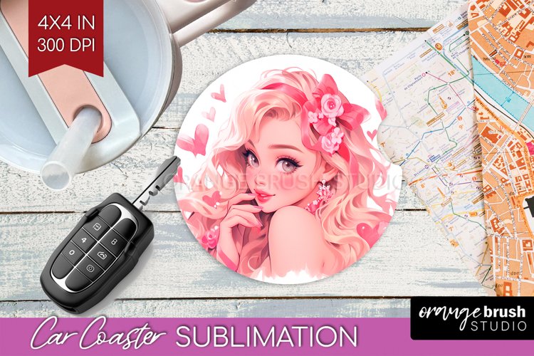 Valentine Girl Car Coaster - Valentines Day Coaster PNG