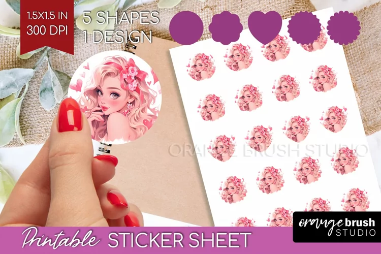 Valentine Girl Round Sticker - Valentines Day Printable