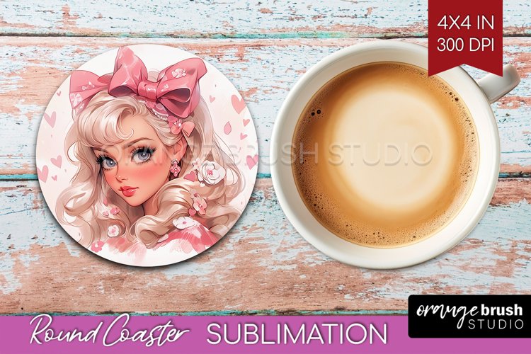 Valentine Girl Round Coaster - Valentines Day Coaster PNG