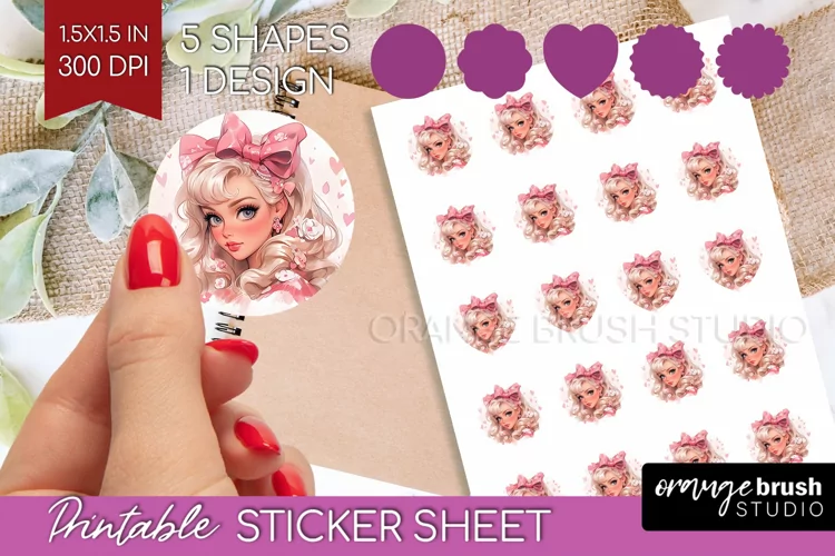 Valentine Girl Round Sticker - Valentines Day Printable