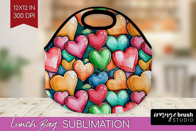 Hearts Lunch Bag - Valentines Day Lunch Bug PNG Sublimation