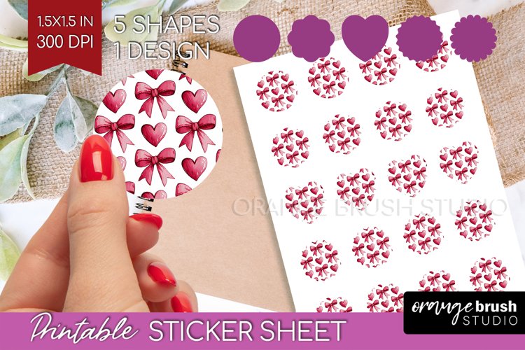 Hearts Round Sticker - Valentines Day Printable Sticker example image 1