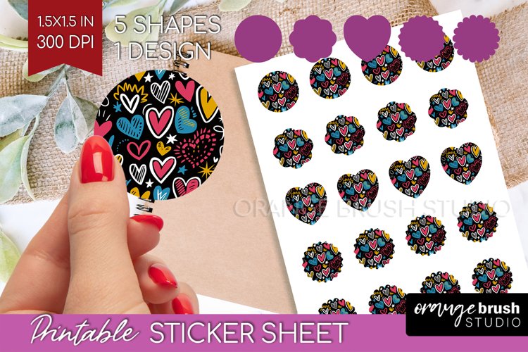 Hearts Round Sticker - Valentines Day Printable Sticker example image 1