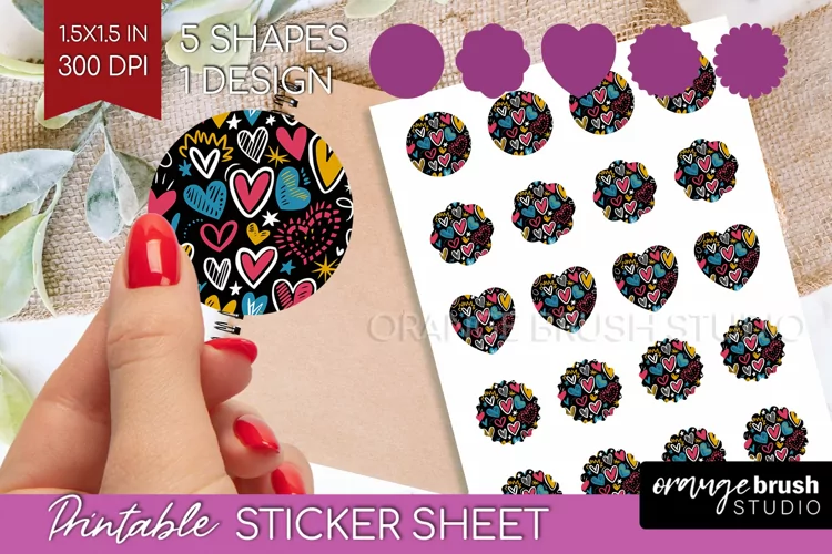 Hearts Round Sticker - Valentines Day Printable Sticker