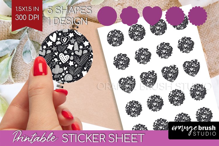 Hearts Round Sticker - Valentines Day Printable Sticker example image 1