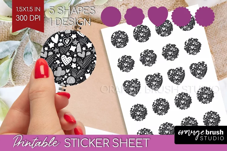 Hearts Round Sticker - Valentines Day Printable Sticker