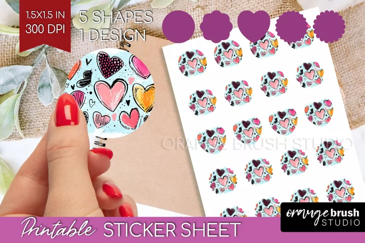 Hearts Round Sticker - Valentines Day Printable Sticker
