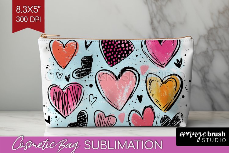 Hearts Cosmetic Bag - Valentines Day Makeup Bag PNG example image 1