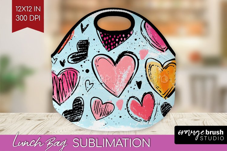 Hearts Lunch Bag - Valentines Day Lunch Bug PNG Sublimation