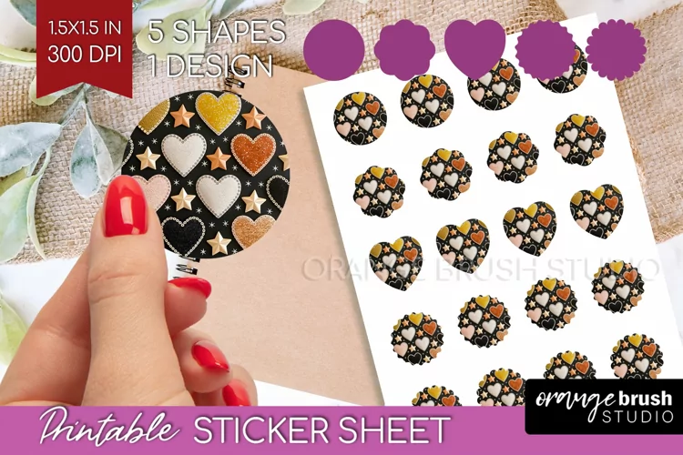 Hearts Round Sticker - Valentines Day Printable Sticker