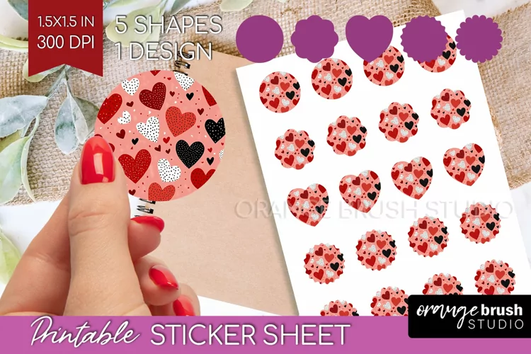 Hearts Round Sticker - Valentines Day Printable Sticker