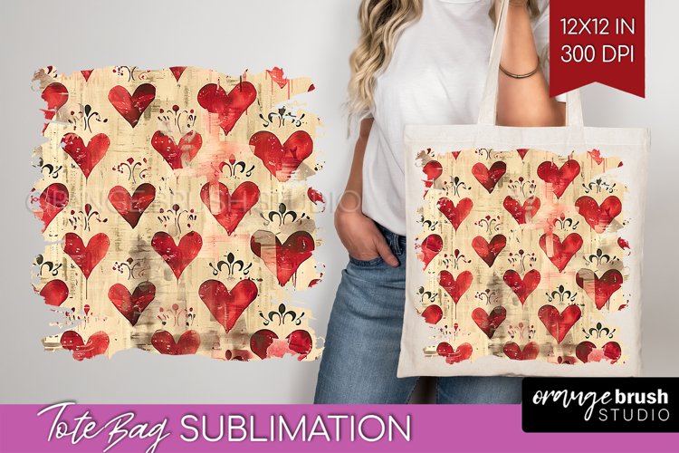 Hearts Tote Bag - Valentines Day Tote Bag PNG Sublimation