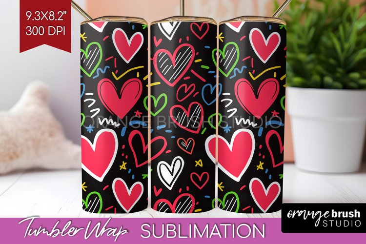 Hearts Tumbler Wrap - Valentines Day Tumbler PNG Sublimation