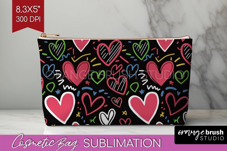 Hearts Cosmetic Bag - Valentines Day Makeup Bag PNG