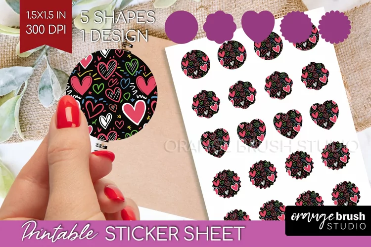 Hearts Round Sticker - Valentines Day Printable Sticker